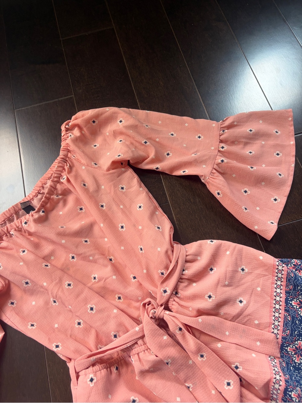 Design Lab Lord & Taylor Coral Pink Printed Off-Shoulder Jumpsuit